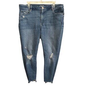 Loft Womens Distressed Light Wash Mid-Rise Denim Cropped Ankle Jeans Size 16